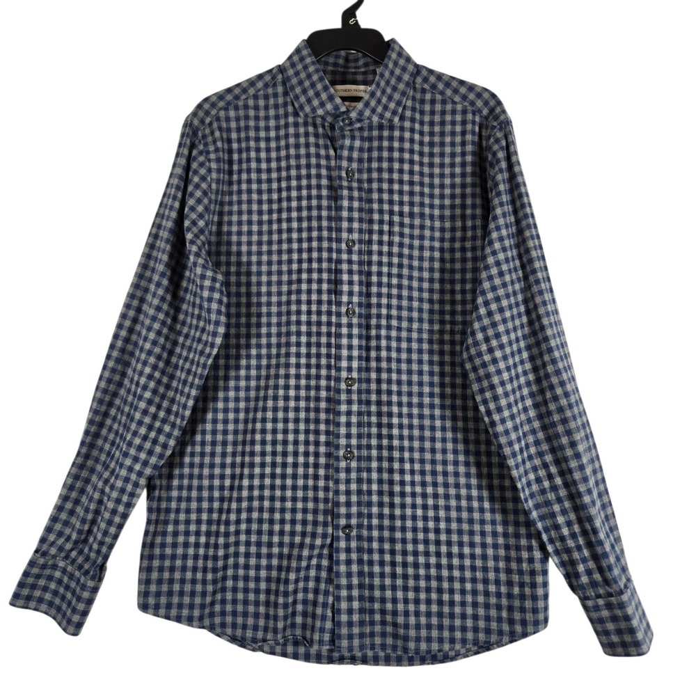 Southern Proper The Tailored Fit Flannel Shirt Mens Medium Gray Blue Plaid